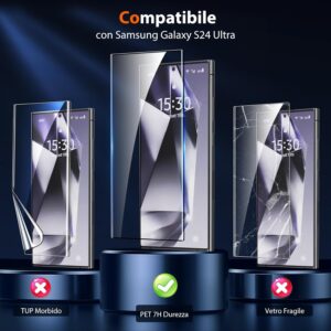 UniqueMe Pellicola Protettiva per Samsung Galaxy S24 Ultra, 2 Pezzi PET Pellicola, Auto Guarigione, HD Trasparente Schermo Protezione per Samsung S24 Ultra
