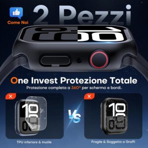 TAURI 2 Pezzi Custodia PC Compatibile con Apple Watch Series 10 46mm, 9H in Vetro Temperato,[Tocco Sensibile][HD Clear] Sottile Rigida Custodia per iWatch Series 10 46mm – Nero
