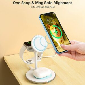 Stazione di ricarica induttiva, 3 in 1 senza fili, compatibile con caricabatterie Mag Safe per iPhone 14/13/12/11/Pro/Max, Apple Watch 7/6/5/4/3/2/SE, AirPods 3/2/Pro