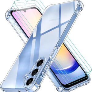 iVoler 4 in 1 Cover per Samsung Galaxy A25 5G con 3 Pezzi Pellicola Vetro Temperato, Trasparente Antiurto Custodia, Sottile Morbida in Silicone TPU Protettiva Case
