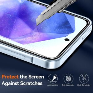 iVoler Anti Ingiallimento Chiaro Cover per Samsung Galaxy A55 5G con 3 Pezzi Vetro Temperato, Custodia Antiurto Trasparente per Assorbimento Degli Urti con Paraurti in TPU Morbido Sottile Case