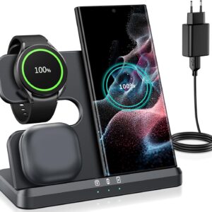 seacosmo Caricabatterie Wireless 3 in 1 per Samsung, Stazione di Ricarica Wireless Rapida Docking Station per S24/S23/Ultra/S21/S22, Caricatore Z Flip Fold 5/4, Galaxy Watch 6/4/5 Pro, Galaxy Buds