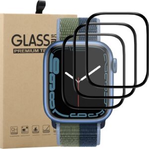 Vetro Temperato per Apple Watch Series 9 45mm/Series 8/Series 7, [3 Pezzi]3D Bordo Curvo,Sensibile al Tatto,Anti-Graffio,HD Clear Flessible Pellicola