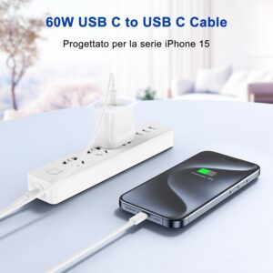 Cavo di ricarica per iPhone 15 2M 2Pack, cavo da tipo C a tipo C Cavo di ricarica rapida USB C per Apple iPhone 16/16 Pro/16 Pro Max /15/15 Plus/15 Pro/15 Pro Max, iPad