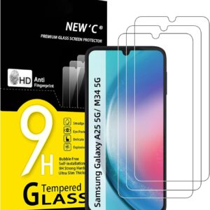 NEW’C 3 Pezzi, Vetro Temperato per Samsung Galaxy A25 5G, M34 5G, Pellicola Prottetiva, Senza Bolle, Durezza 9H, 0,33mm Ultra Trasparente, Ultra Resistente
