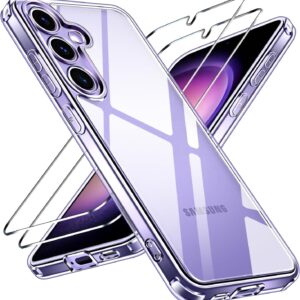 iVoler 3 in 1 Cover per Samsung Galaxy S24 5G con 2 Pezzi Pellicola Vetro Temperato, [Non Ingiallente ] [Antiurto di Grado Militare] [Protezione Fotocamera] Trasparente Sottile Custodia