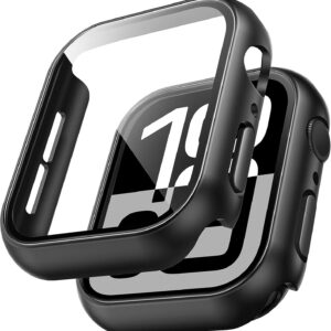 TAURI 2 Pezzi Custodia PC Compatibile con Apple Watch Series 10 46mm, 9H in Vetro Temperato,[Tocco Sensibile][HD Clear] Sottile Rigida Custodia per iWatch Series 10 46mm – Nero