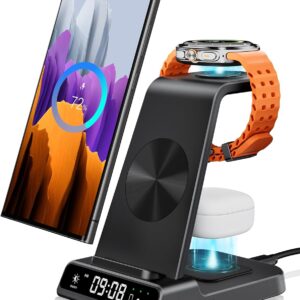 leQuiven Caricatore Wireless per Samsung, Caricabatterie Wireless 3 in 1 per Galaxy S24 Ultra/24/Z Fold 6/Z Flip 6/S23 Ultra/S23+, Caricatore Orologio per Galaxy Watch 7/6/5 Pro/5/Buds 2Pro
