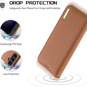 Custodia a portafoglio per Samsung Galaxy S24 Ultra/S24 Plus/S24 Plus/S24, in vera pelle, compatibile con ricarica wireless, magnetica, con supporto e slot per carte (Galaxy S24 Plus, marrone)