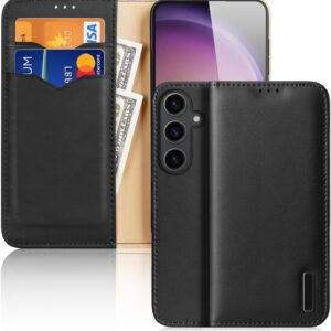 Custodia a portafoglio per Samsung Galaxy S24 Ultra/S24 Plus/S24 Plus/S24, in vera pelle, compatibile con ricarica wireless, magnetica, con supporto e slot per carte (Galaxy S24 Plus, marrone)