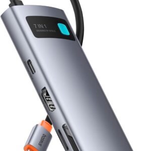 Baseus Hub USB C 7 in 1 Adattatore con HDMI 4K@60Hz, PD 100W, 3 USB-A 3.0 5Gbps, Lettore Schede SD/TF, Docking Station per Computer Portatili per MacBook/Surface Pro/iPad/Steam Deck/Rog Ally/Samsung
