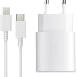 25W Caricatore USB C Rapido Caricabatterie per Samsung Galaxy S24, S24+, S23, S22 Ultra, S21, S20, A54, A53, A14, Fold5/4, Flip 5/4, Note10 Rapida USB C Carica Alimentatore Presa con Cavo – Bianco