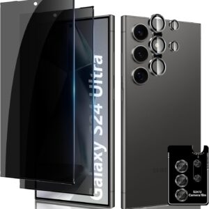 Lutree per Samsung Galaxy S24 Ultra 5G Privacy Vetro Temperato, 2+1 Pezzi Pellicola Protettiva + Pellicola Fotocamera Lenti, Durezza 9H Anti-Graffio Anti-Spy Protezione Schermo