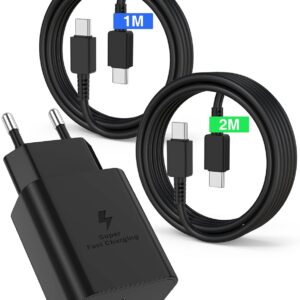 45W USB C Caricatore Caricabatterie con 2M+1M Cavo Type C, USB C Caricabatterie Veloce per Samsung Galaxy S24/S23/S22/S21 Ultra/S20/S20+/Note 20/10/A73/A53/A52/S10/S9,Tipo C Spina Ricarica Adattatore