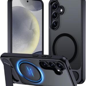 XTCASE Cover Magnetica per Samsung Galaxy S24 5G [Compatibile con Magsafe], Custodia Traslucida Opaca Posteriore con Invisibile Supporto Antiurto Resistente ai graffi Protettiva Case, Nero