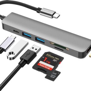 DEMKICO Hub USB tipo C, 6 in 1 Adattatore Multiporta con HDMI 4K, lettore di schede SD/TF, porta USB 3.0 e 2.0, PD 100W, compatibile con MacBook Pro/MacBook Air/Dell XPS e altro ancora