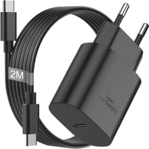 25W Caricatore USB C Rapido Con 2M Cavo per Samsung Galaxy S24/S23/S23 ultra/S23 FE/S22/S21FE/S20/A14/A15/A25/A35, Alimentatore USB C per Caricabatterie Samsung Fast Charger Type C Presa USB C Spina