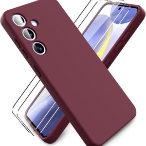 Ikziwreo Cover per Samsung Galaxy S24, 2 Proteggi Schermo in Vetro Temperato,Custodia in Silicone Morbido TPU Liquido,Case Protettiva Gomma Antiurto – Bordeaux