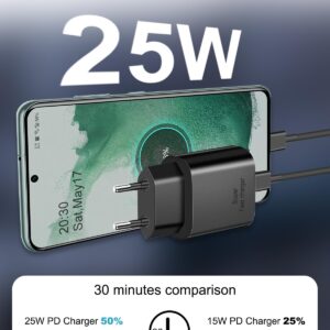25W Caricatore USB C Rapido Con 2M Cavo per Samsung Galaxy S24/S23/S23 ultra/S23 FE/S22/S21FE/S20/A14/A15/A25/A35, Alimentatore USB C per Caricabatterie Samsung Fast Charger Type C Presa USB C Spina