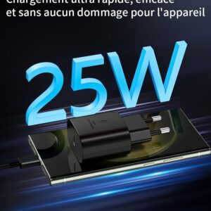 25W Caricabatterie rapido Con 2M Cavo USB Tipo C da per Samsung Galaxy S24/S23 /Ultra S23+/S23 /S22 /S21/S21 ultra 5g / S20 Ultra/ S20 / S10 /S9 / S8/ A71 / A52 /A51/ A32/ A31 USB C Caricatore