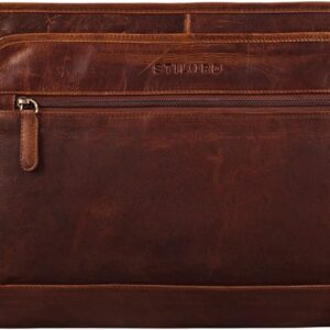 STILORD ‘Maximilian’ Cartella Portadocumenti A4 in pelle vintage Borsa per tablet Custodia rigida per PC e Macbook 13,3 Portablocchi con cerniera Zip, Colore:kara – cognac