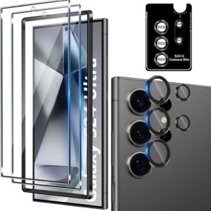 Funrae Pellicola Vetro Temperato per Samsung Galaxy S24 Ultra 5G, con Protezione Lente Fotocamera [2+1 PCS], 0,33mm Ultra Trasparente [Durezza 9H ] Protezione Schermo Pellicola Protettiva