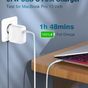 IFEART 67W Caricatore Per MacBook Pro 13/14/ 15/16 pollici, MacBook Air 2020/2019/ 2018, iPad Pro 12.9/11″, HP, Lenovo, Caricabatterie rapido, Cavo USB C a C 2M, LED