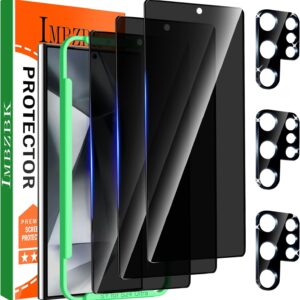 IMBZBK 3 Pezzi Pellicola Privacy per Samsung Galaxy S24 Ultra Vetro Temperato Accessori 3 Pezzi Protezione Fotocamera, Sblocco con le Impronte Digital, Copertura Completa