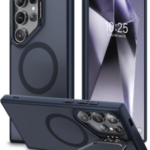 Beeasy Cover Magnetica per Samsung Galaxy S24 Ultra 5G con Cavalletto, Compatibile con MagSafe, Custodia Militare Antiurto Protezion per Samsung S24 Ultra, Traslucida Opaco Nero