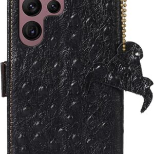 Custodia a portafoglio per Samsung Galaxy S24 Ultra/S24 Plus/S24 in pelle bovina, realizzata a mano, con rilievo di struzzo, magnetica, guscio interno in TPU (S24 Ultra, rosso)