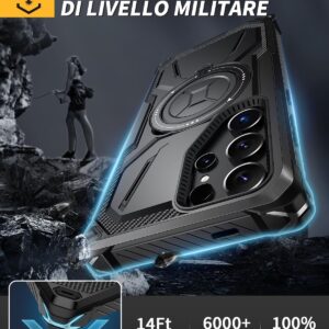 Lanhiem Cover Samsung S24 Ultra 5G, Magnetica con Anello, Antiurto Militare Indistruttibile, Protezione Completa del Corpo a 360°con 2 Vetro Temperato, Custodia per Samsung Galaxy S24 Ultra, Nero