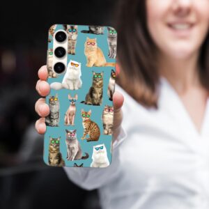 GlamCase Custodia per Samsung Galaxy S24 Plus 5G, custodia Samsung S24+ – Occhiali da sole con motivo gatto verde acqua stampato sottile carino plastica rigida protettiva posteriore custodia per