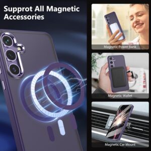 MATEPROX Custodia per Samsung Galaxy S24 Cover con Pellicola Protettiva, Compatibile con MagSafe, Semitrasparente Opaco Magnetica Protettiva Cover per Samsung S24-Viola Minerale