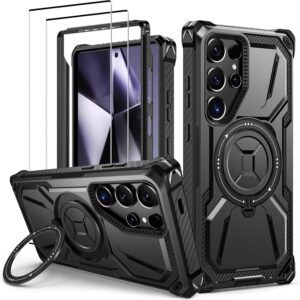 Lanhiem Cover Samsung S24 Ultra 5G, Magnetica con Anello, Antiurto Militare Indistruttibile, Protezione Completa del Corpo a 360°con 2 Vetro Temperato, Custodia per Samsung Galaxy S24 Ultra, Nero