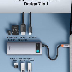 Baseus Hub USB C 7 in 1 Adattatore con HDMI 4K@60Hz, PD 100W, 3 USB-A 3.0 5Gbps, Lettore Schede SD/TF, Docking Station per Computer Portatili per MacBook/Surface Pro/iPad/Steam Deck/Rog Ally/Samsung