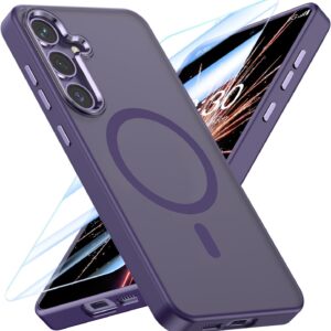 MATEPROX Custodia per Samsung Galaxy S24 Cover con Pellicola Protettiva, Compatibile con MagSafe, Semitrasparente Opaco Magnetica Protettiva Cover per Samsung S24-Viola Minerale