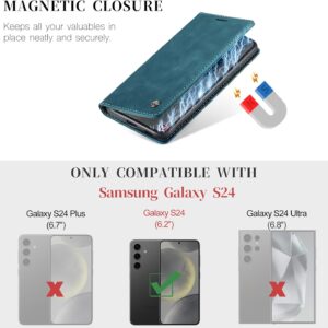 KZB Cover per Samsung Galaxy S24 5G Pelle Premium Portafoglio Protezione Wallet Libro Flip Case Magnetica Supporto Custodia per Samsung Galaxy S24 6,2” – Blu-verde
