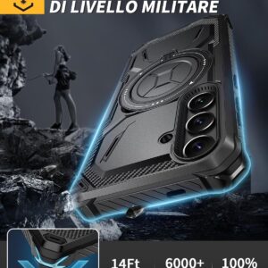 Lanhiem Cover Samsung S24 5G, Magnetica con Anello, Antiurto Militare Indistruttibile, Protezione Completa del Corpo a 360°con 2 Vetro Temperato, Custodia per Samsung Galaxy S24, Nero