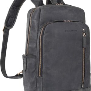 STILORD ‘Johnson’ Zaino Business Uomo Pelle Vintage Zaini per 13,3 pollici MacBook Laptop Daypack per Ufficio Zainetto Grande in Vera Pelle, Colore:carbon – grigio