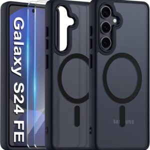 COPIKE Cover Opaca Magnetica per Samsung Galaxy S24 FE 5G con 2 Pezzi Vetro Temperato, Custodia Samsung S24 FE Sottile Antiurto Anti-impronte, Nero