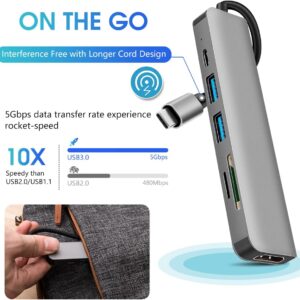 DEMKICO Hub USB tipo C, 6 in 1 Adattatore Multiporta con HDMI 4K, lettore di schede SD/TF, porta USB 3.0 e 2.0, PD 100W, compatibile con MacBook Pro/MacBook Air/Dell XPS e altro ancora