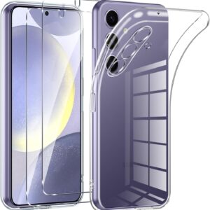 Phoona Cover per Samsung Galaxy S24 Plus 5G Custodia con 2 Pezzi Pellicola Vetro Temperato,Ultra Sottile Trasparente Silicone Protettiva Case per Samsung S24 Plus Sottile Morbida Antiurto Cover