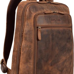 STILORD ‘Watson’ Zaino Laptop 15,6 Pollici Pelle Backpack Business Uomo Vintage Zaini per MacBook DIN A4 Daypack per Ufficio Zainetto Grande in Vera Pelle, Colore:seppia – marrone