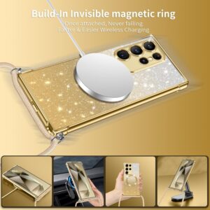 Phoona Cover Magnetica Glitter per Samsung Galaxy S24 Ultra 5G con Cordino, [Compatibile con MagSafe] Brillantini Sottile Lucida TPU Silicone Custodia per Samsung S24 Ultra Antiurto Cover, Oro
