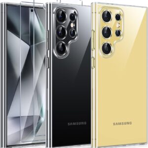 Phoona Cover per Samsung Galaxy S24 Ultra 5G Custodia con 2 Pezzi Pellicola Vetro Temperato,Ultra Sottile Trasparente Silicone Protettiva Case per Samsung S24 Ultra Sottile Morbida Antiurto Cover
