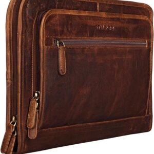 STILORD ‘Maximilian’ Cartella Portadocumenti A4 in pelle vintage Borsa per tablet Custodia rigida per PC e Macbook 13,3 Portablocchi con cerniera Zip, Colore:kara – cognac