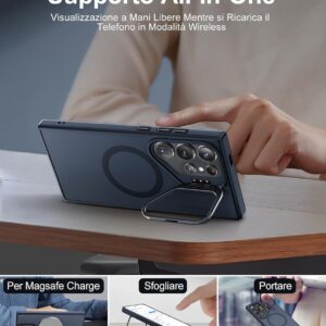 Beeasy Cover Magnetica per Samsung Galaxy S24 Ultra 5G con Cavalletto, Compatibile con MagSafe, Custodia Militare Antiurto Protezion per Samsung S24 Ultra, Traslucida Opaco Nero