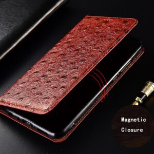 Custodia a Portafoglio per Samsung Galaxy S24 Ultra/S24 Plus/S24, Libro Folio Protezione con Cavalletto Custodia per Telefono Custodia in Pelle di Vacchetta con Rilievo di Struzzo di Lusso (S24
