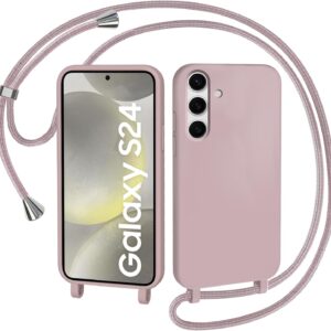 AOMYKE Cover per Samsung Galaxy S24 con Cordino, Custodia con Laccio Collana Tracolla Collo Liquido Silicone Antiurto TPU Antiurto AntiGraffio Case – Rosa