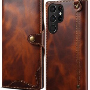 SCWZZWSY Custodia a portafoglio per Samsung Galaxy S24 Ultra/S24 Plus/S24 Plus/S24, custodia protettiva magnetica in pelle di vacchetta di lusso con texture a olio cerata (S24 Ultra, blu)